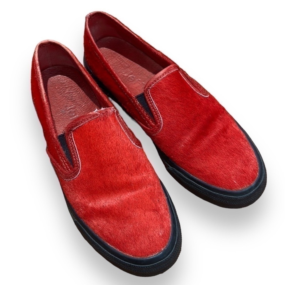 Sperry Top-Sider Jeffrey Red Leather Loafers Boat Shoes Mocs Cow Fur Pony Hair